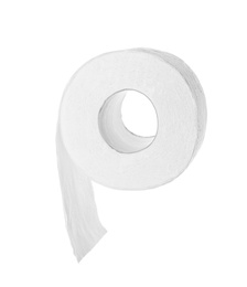 Photo of Roll of toilet paper on white background. Personal hygiene