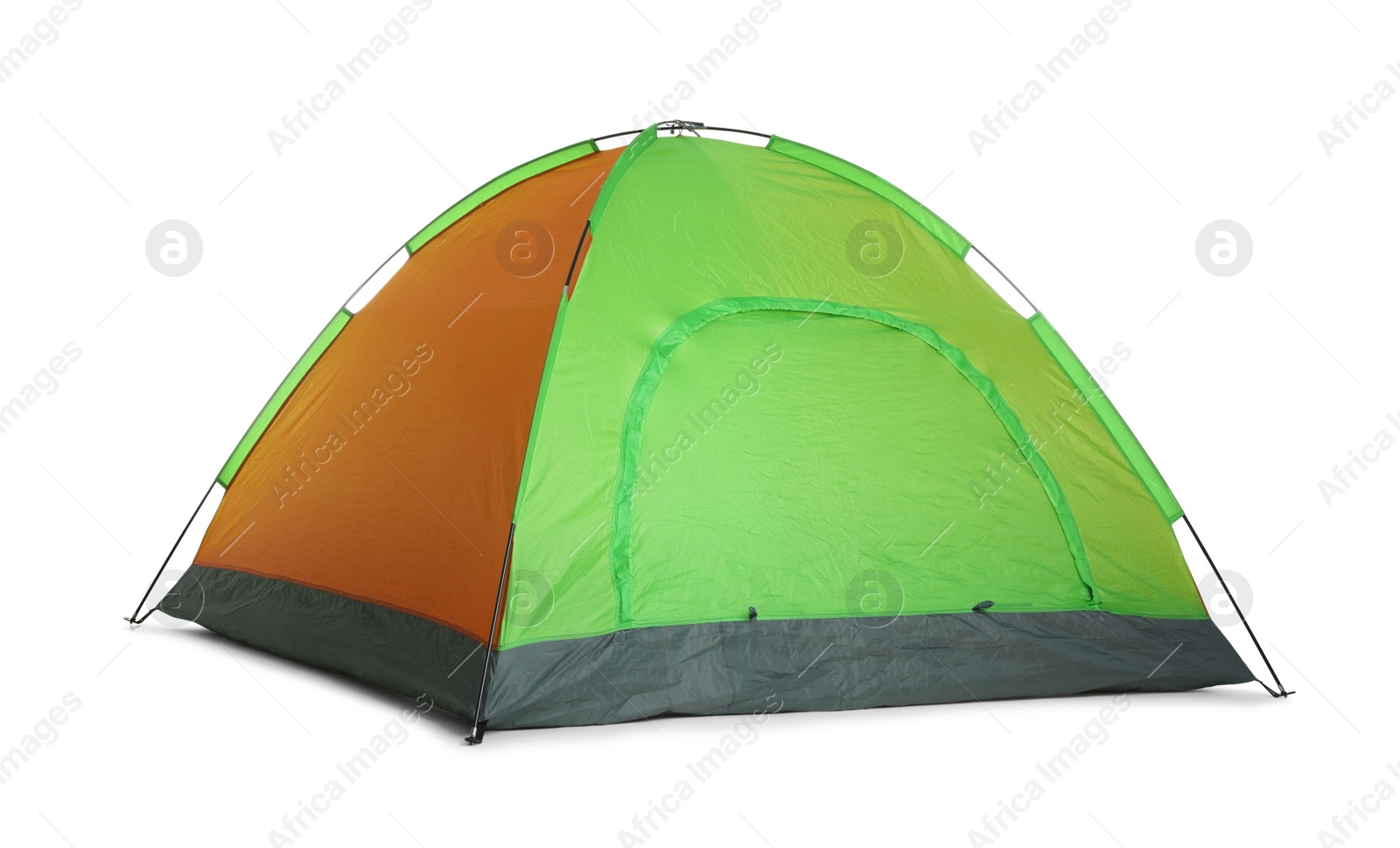 Photo of Bright colorful camping tent on white background