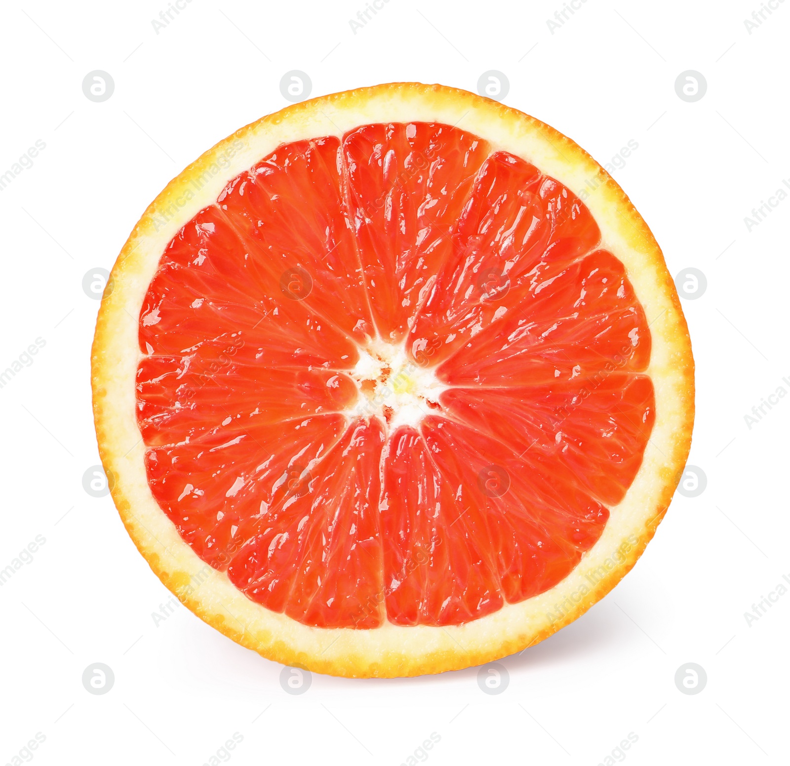 Photo of Citrus fruit. Half of fresh red orange isolated on white