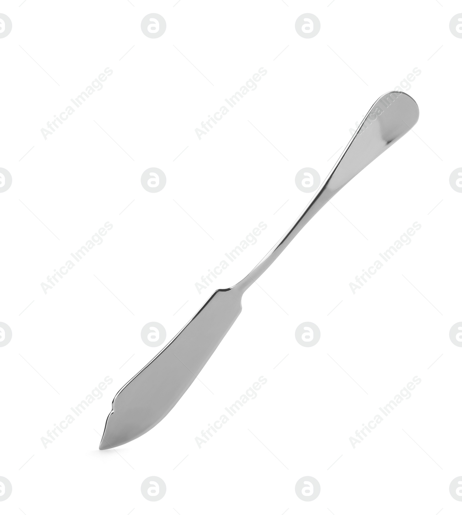 Photo of New metal butter knife isolated on white