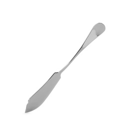 Photo of New metal butter knife isolated on white