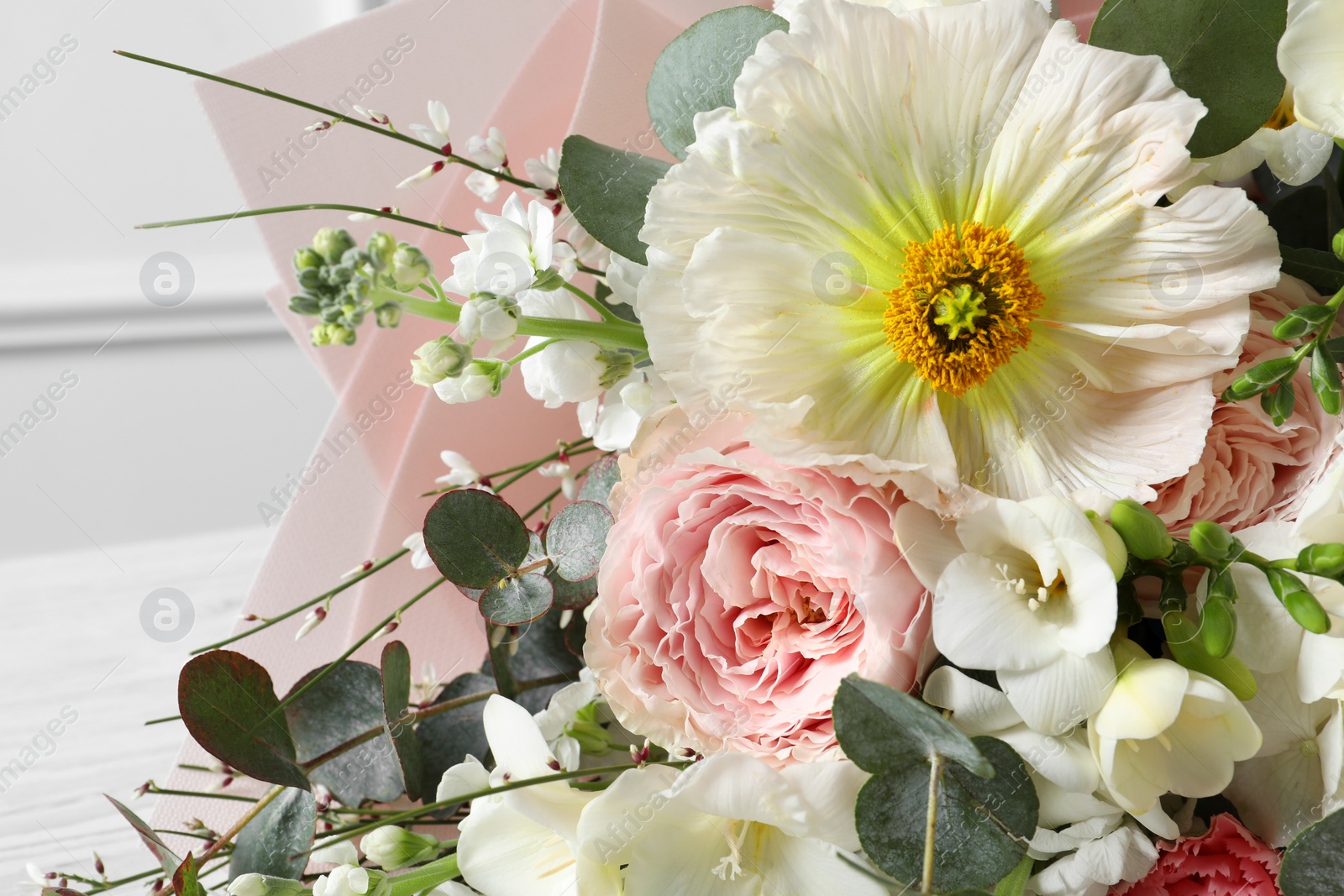 Photo of Closeup view of bouquet with beautiful flowers