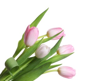 Photo of Beautiful bouquet of tulips isolated on white