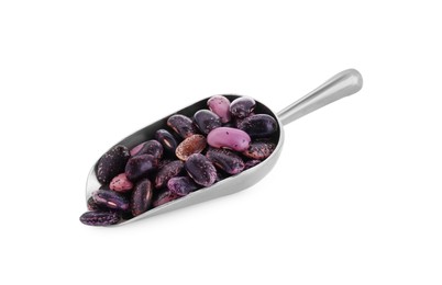 Photo of Metal scoop with dry kidney beans isolated on white