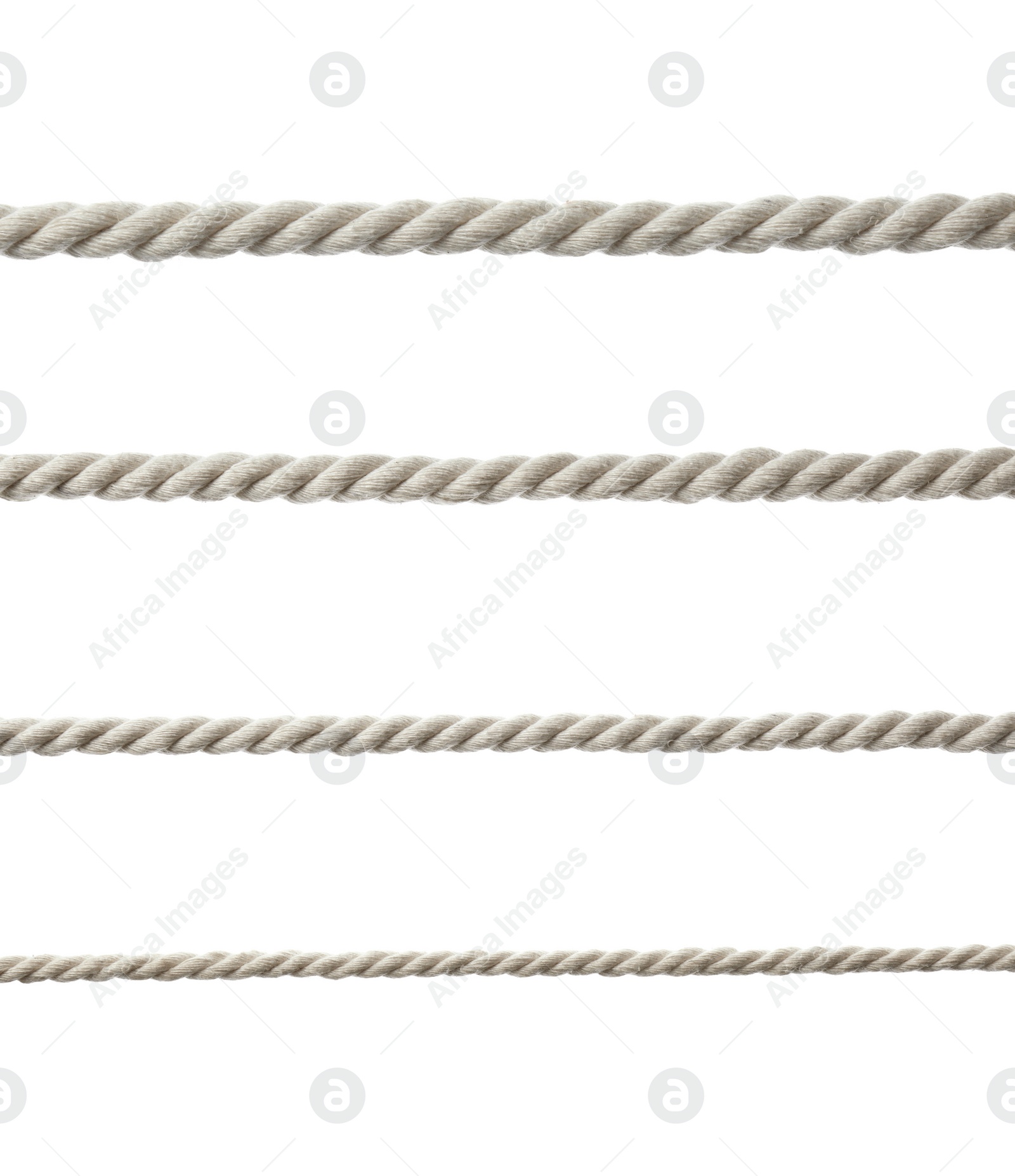 Image of Set of durable cotton ropes on white background