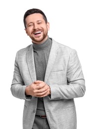 Handsome bearded businessman in suit on white background