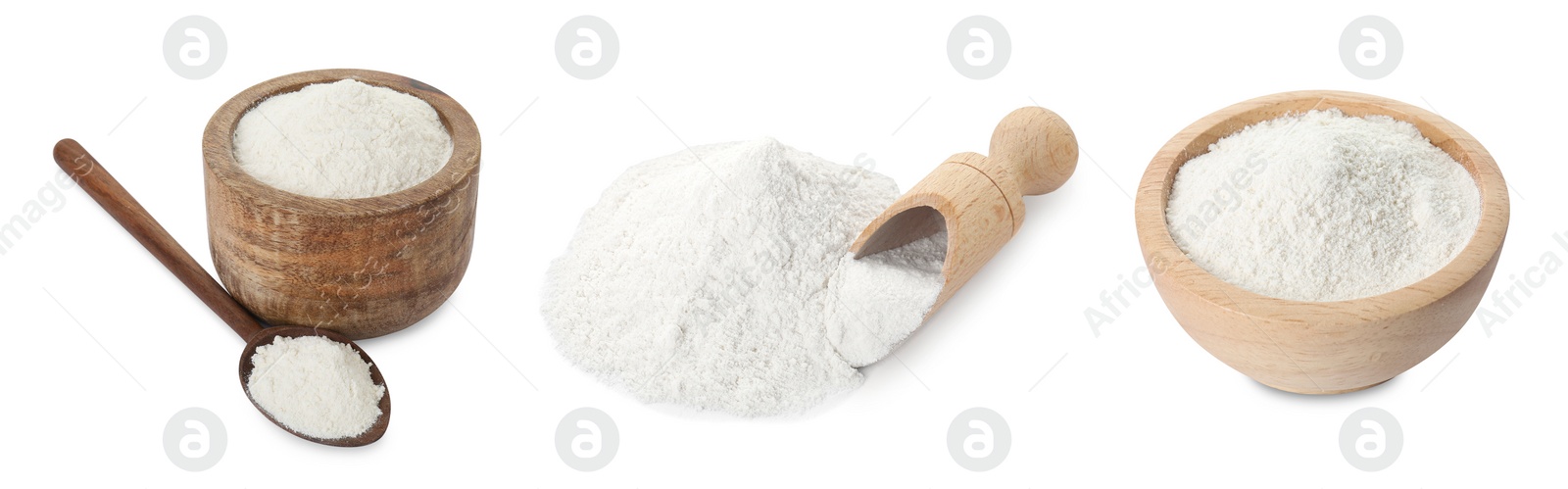 Image of Set of baking powder isolated on white