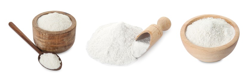 Image of Set of baking powder isolated on white