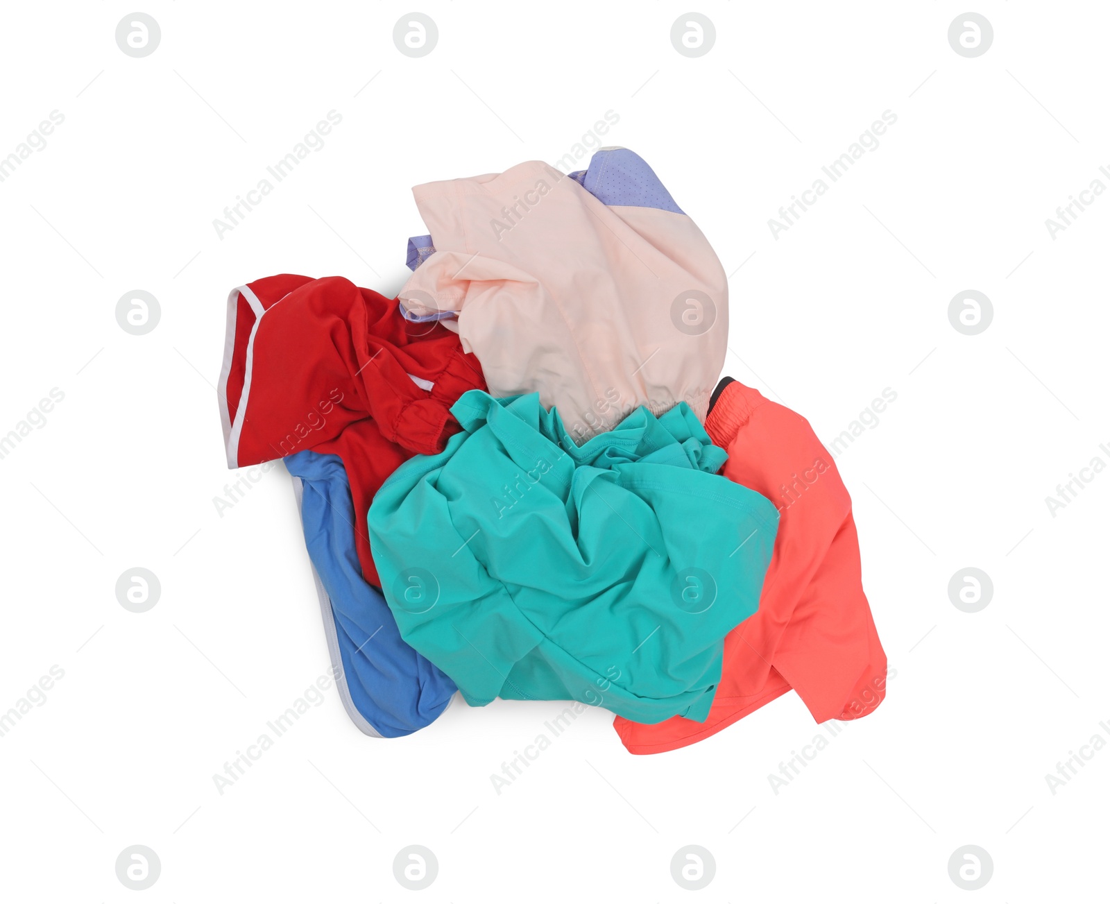 Photo of Pile of clothes isolated on white, top view