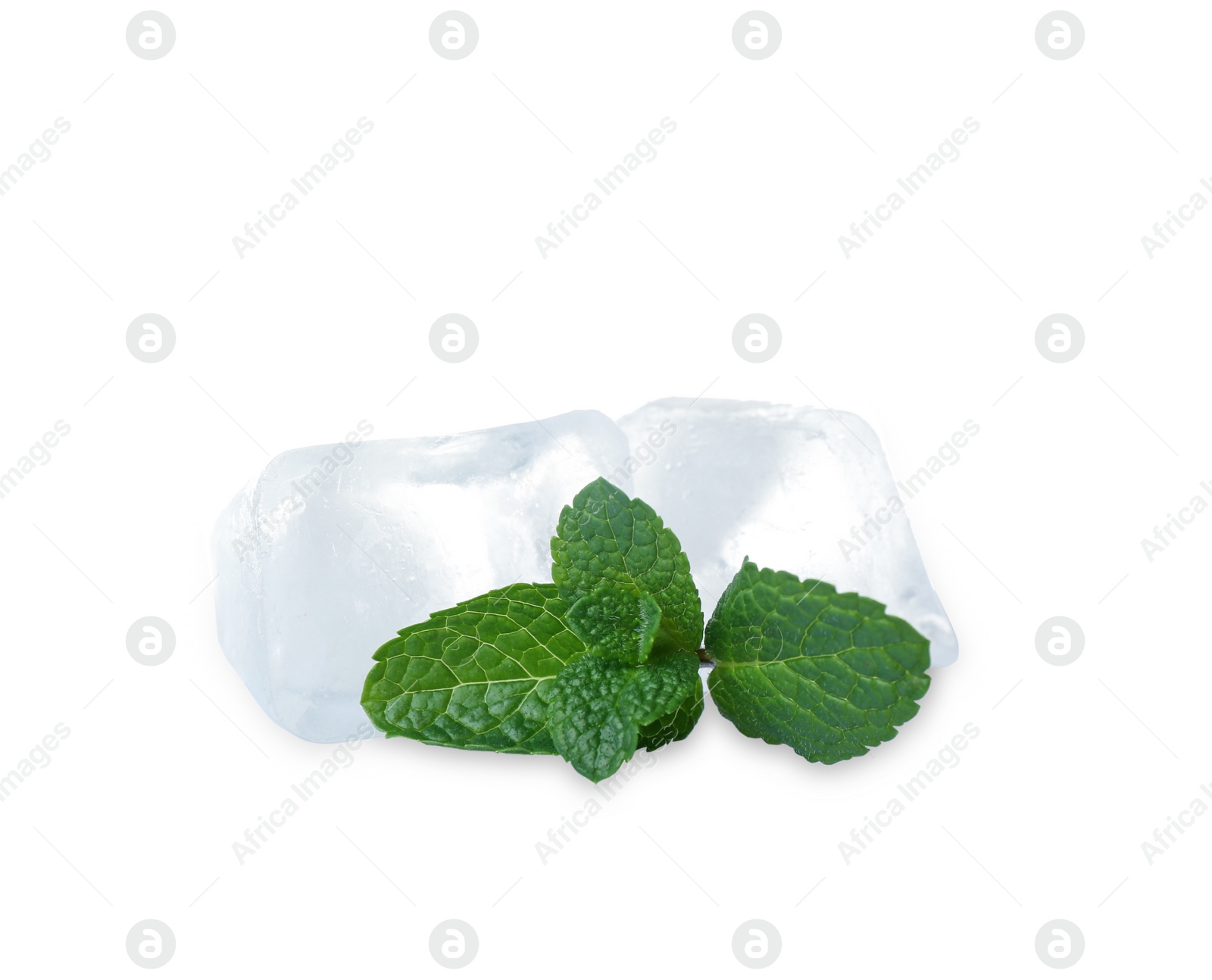 Photo of Ice cubes and mint on white background