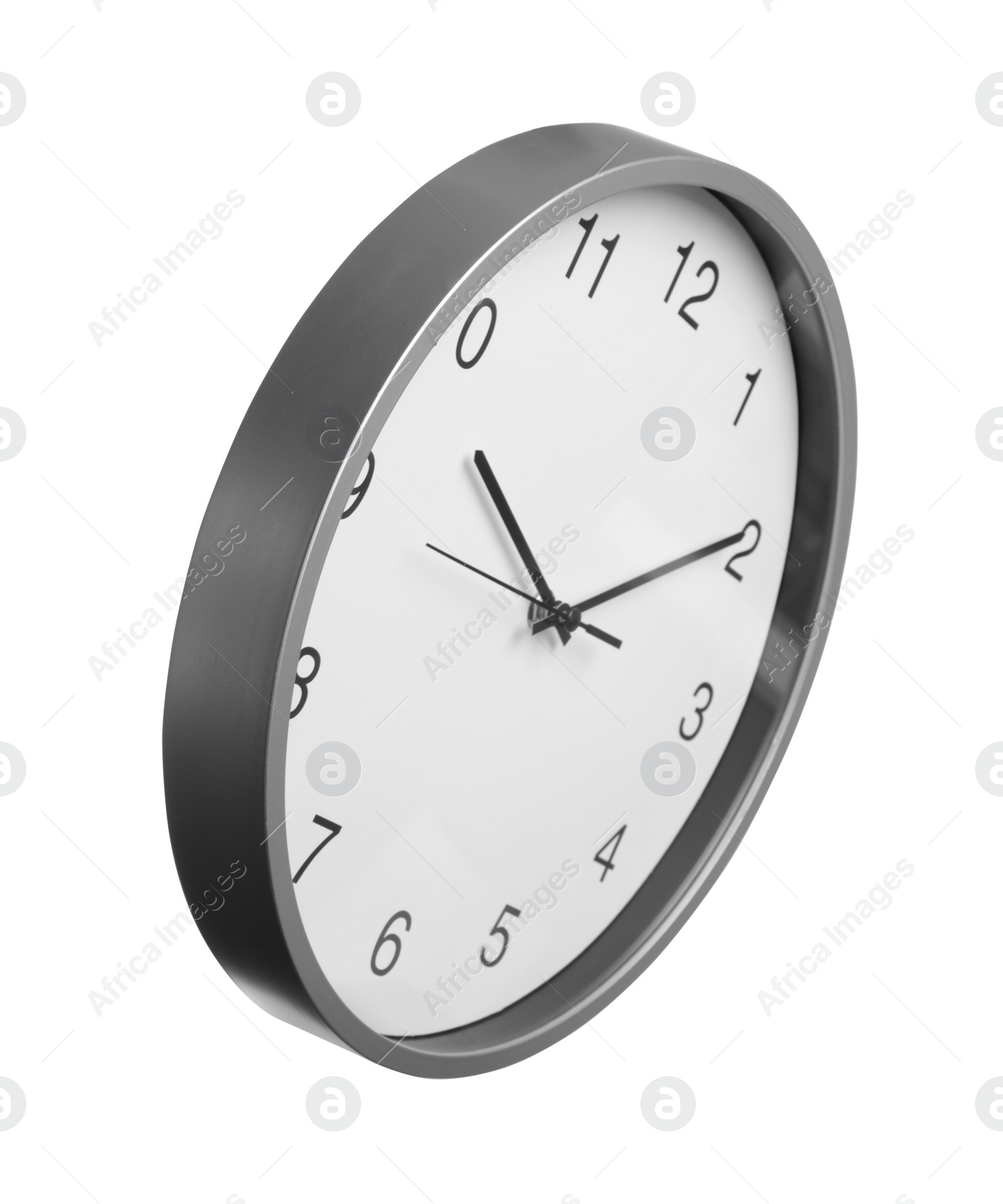 Photo of Stylish round clock isolated on white. Interior element