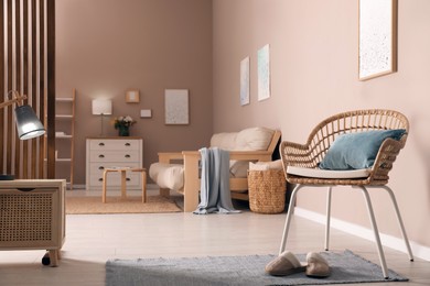Photo of Spacious apartment with modern furniture. Interior design
