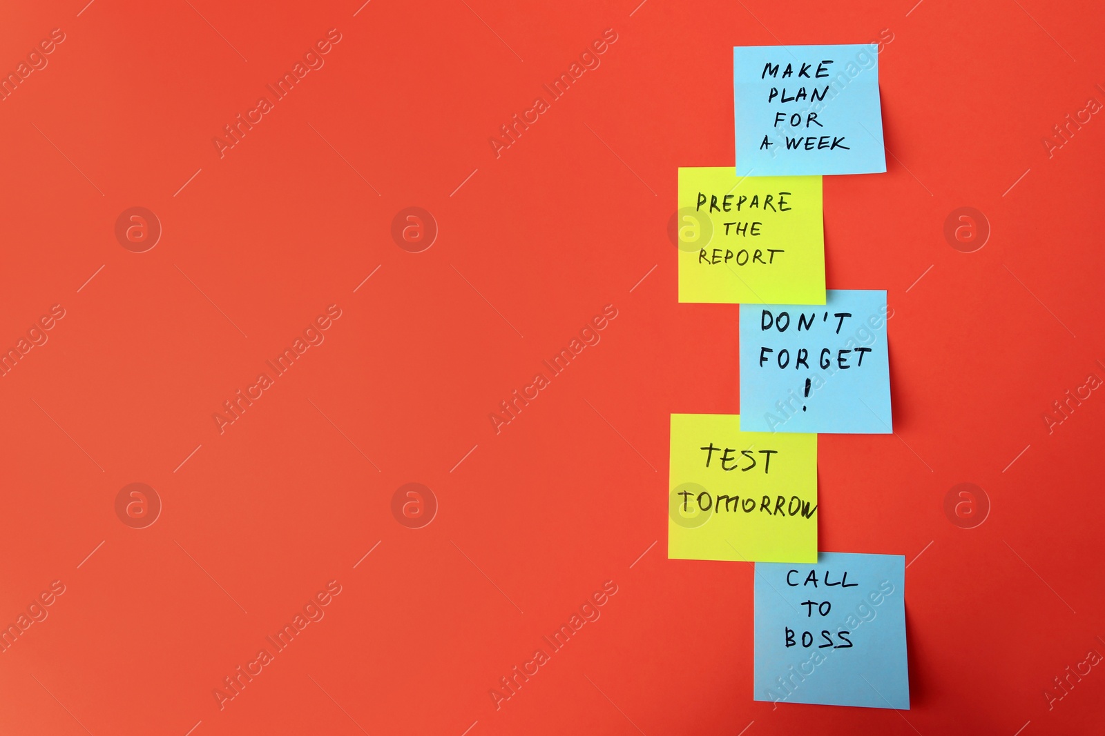 Photo of Many different reminder notes on orange background, flat lay. Space for text