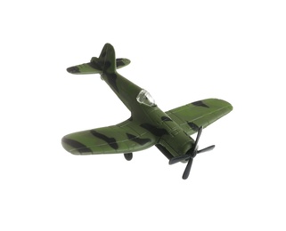 Photo of Vintage toy military airplane on white background