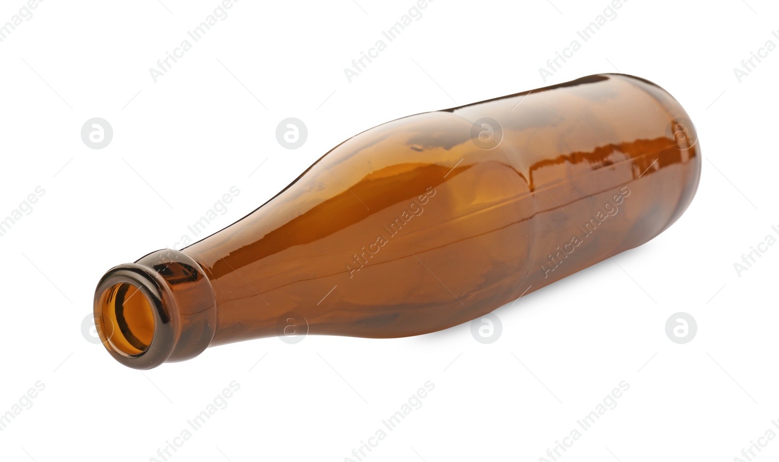 Photo of One empty brown beer bottle isolated on white