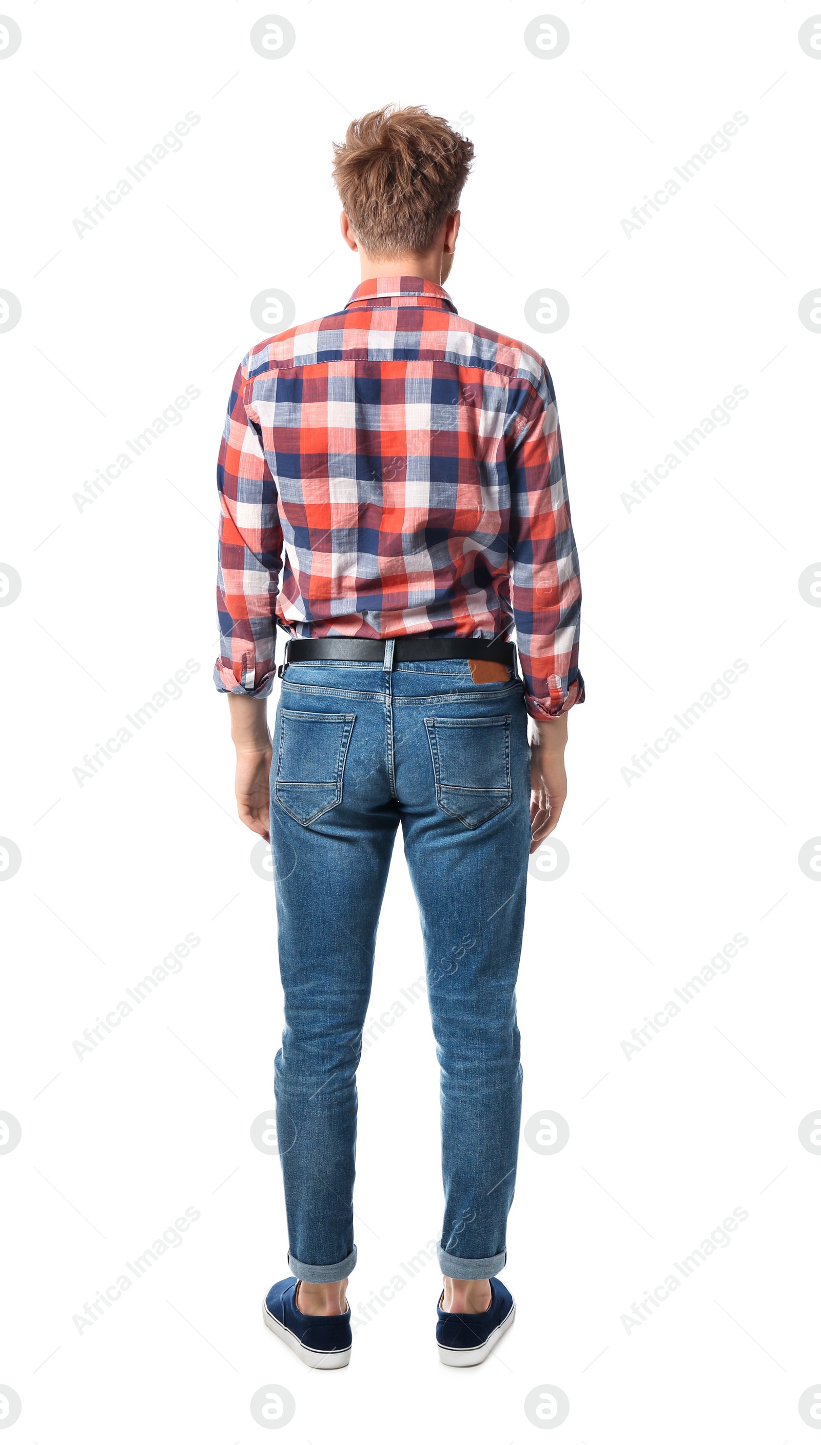 Photo of Young man in casual clothes posing on white background