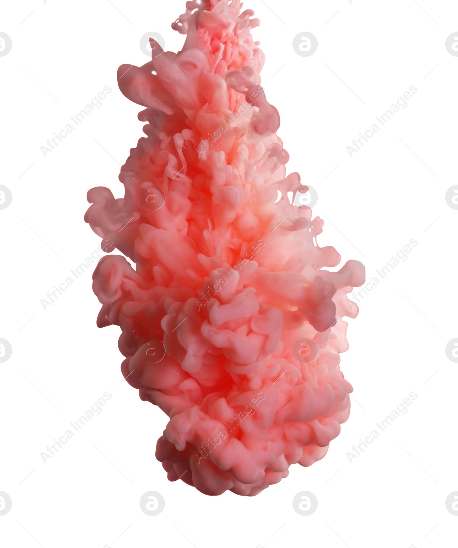 Photo of Splash of coral ink on white background