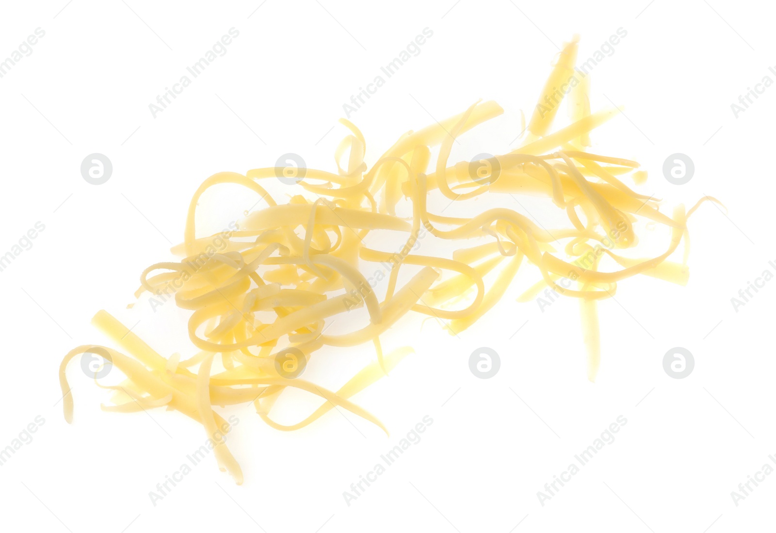 Photo of Tasty grated cheese isolated on white. Dairy product