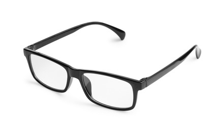Stylish glasses with black frame isolated on white
