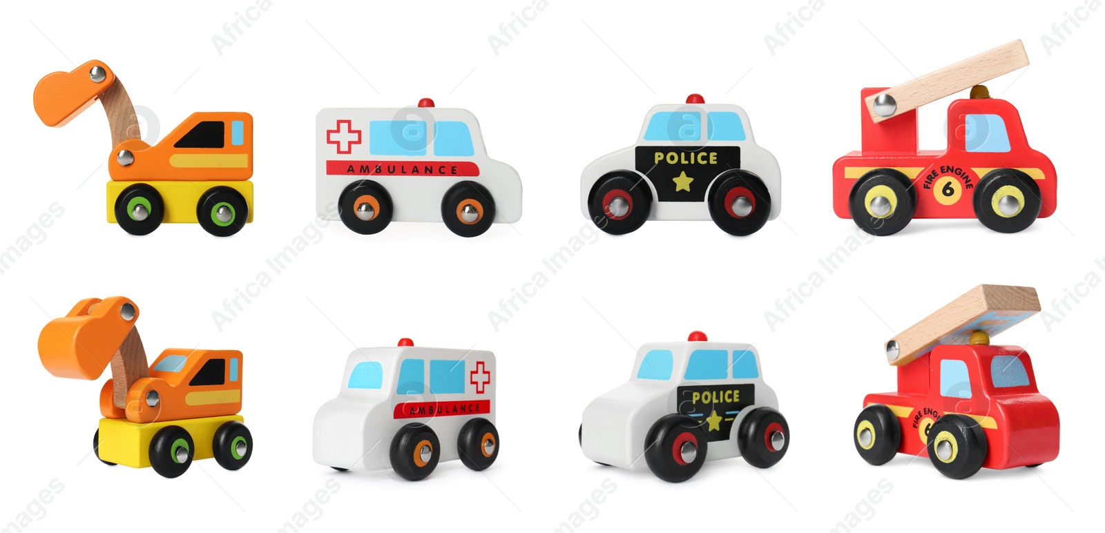 Image of Set with different toy cars isolated on white