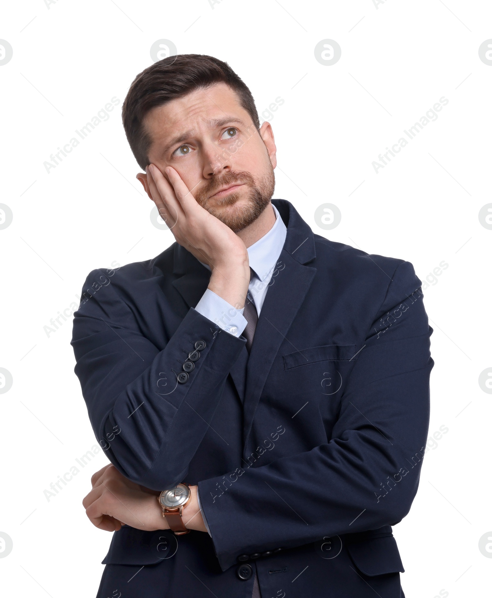 Photo of Handsome bearded businessman in suit on white background