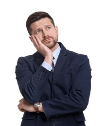 Handsome bearded businessman in suit on white background