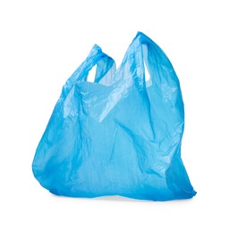 Photo of One light blue plastic bag isolated on white