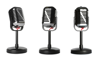 Image of Set with microphone from different views on white background