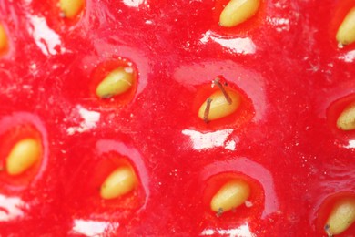 Texture of ripe strawberry as background, macro view. Fresh berry