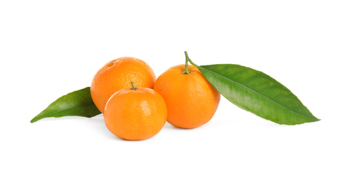 Photo of Fresh ripe juicy tangerines isolated on white