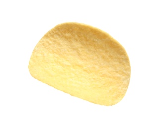 Tasty crispy potato chip on white background