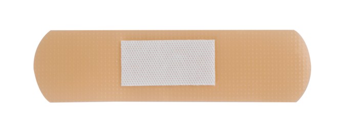 Photo of One medical adhesive bandage isolated on white, top view