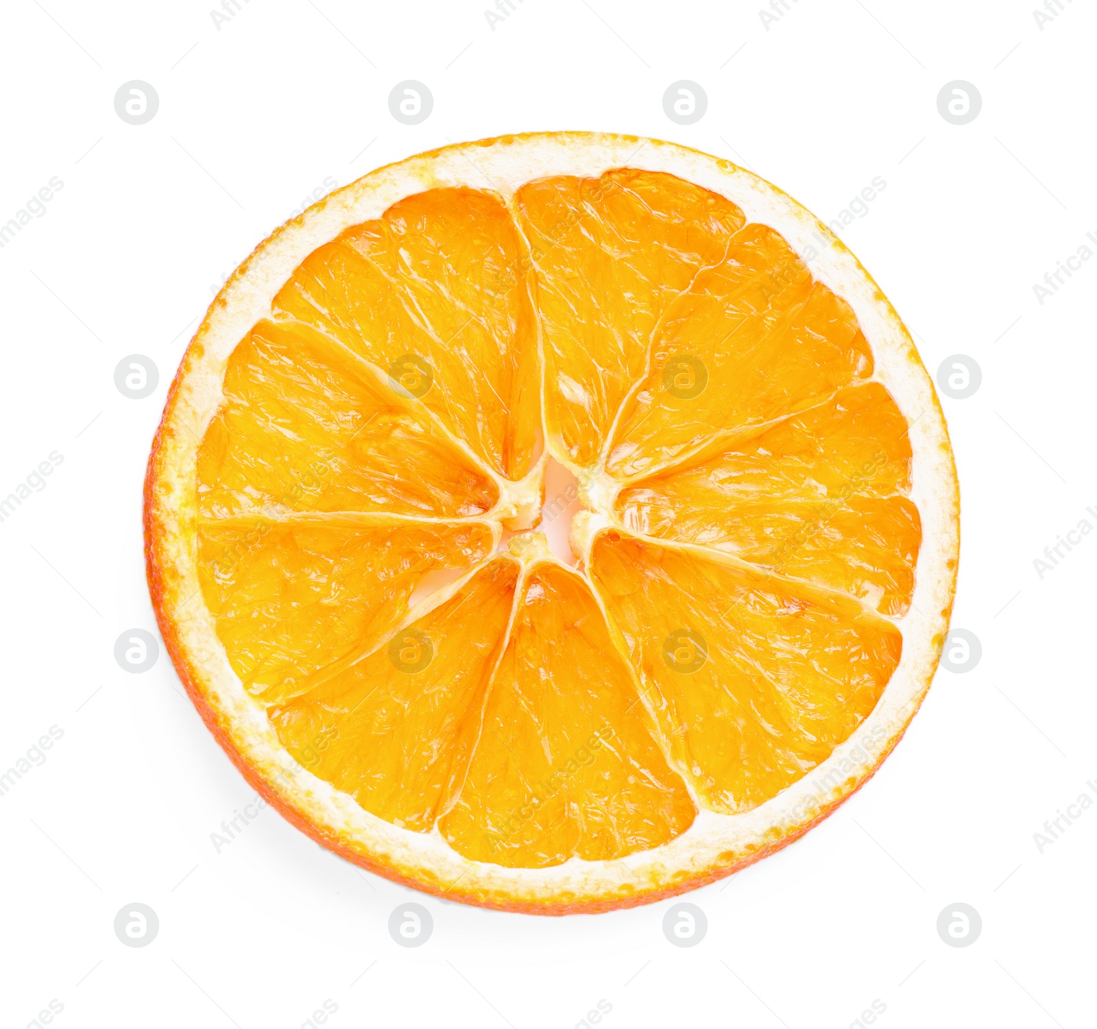 Delicious dry orange slice isolated on white, top view Photo of Delicious dry orange slice isolated on white, top view