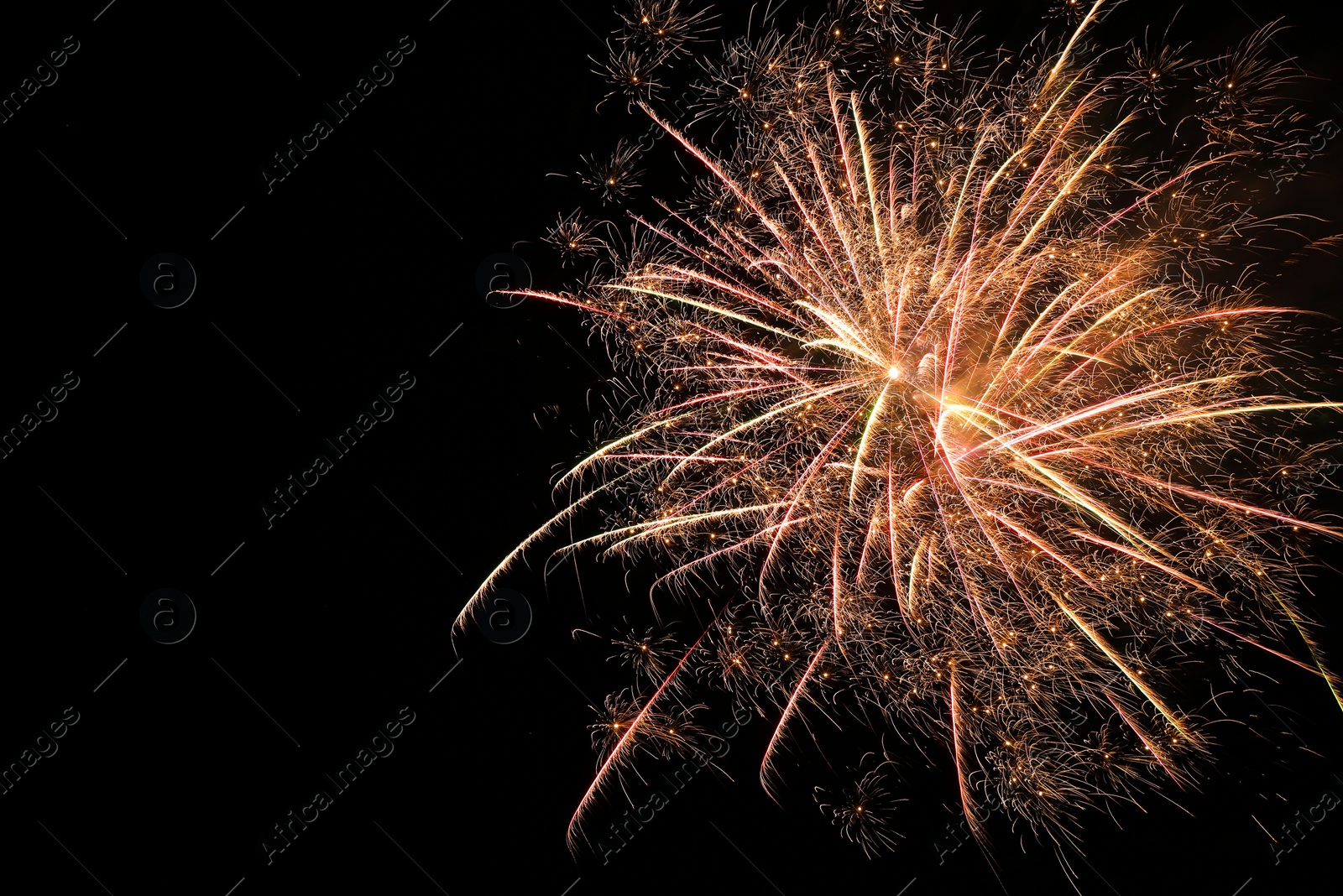 Photo of Beautiful bright firework lighting up night sky, space for text