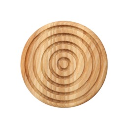 Photo of Stylish wooden cup coaster isolated on white, top view