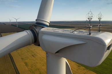 Image of Modern wind turbine, closeup. Alternative energy source