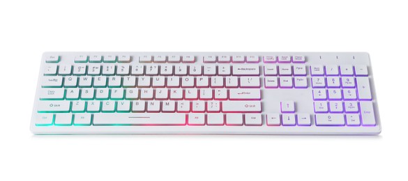 Modern mechanical RGB keyboard isolated on white
