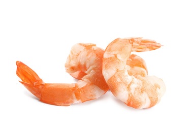Photo of Delicious cooked peeled shrimps isolated on white