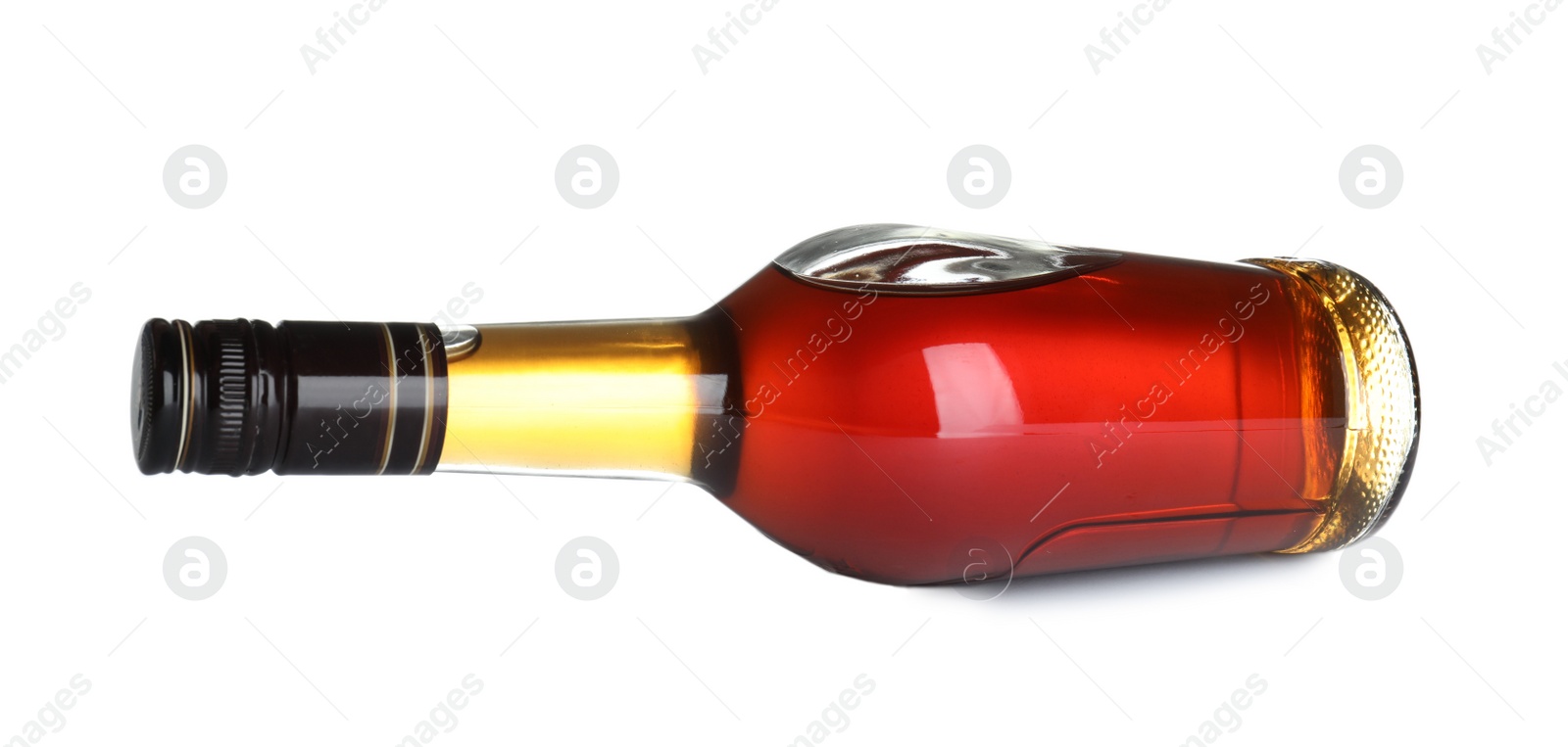 Photo of Bottle of scotch whiskey on white background