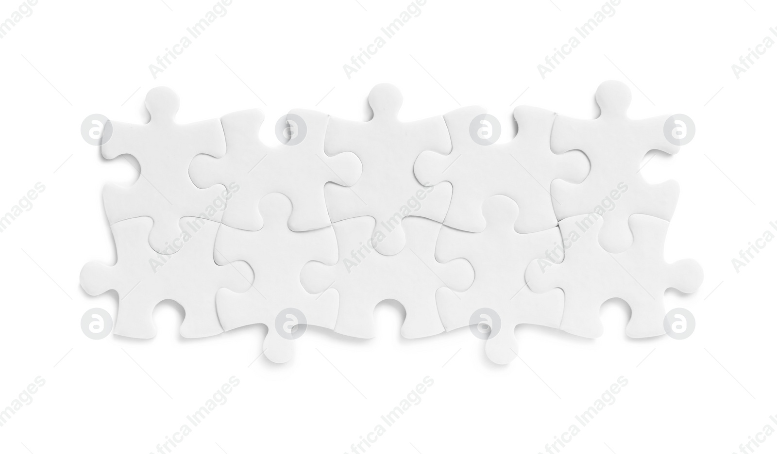 Photo of Blank puzzle pieces isolated on white, top view