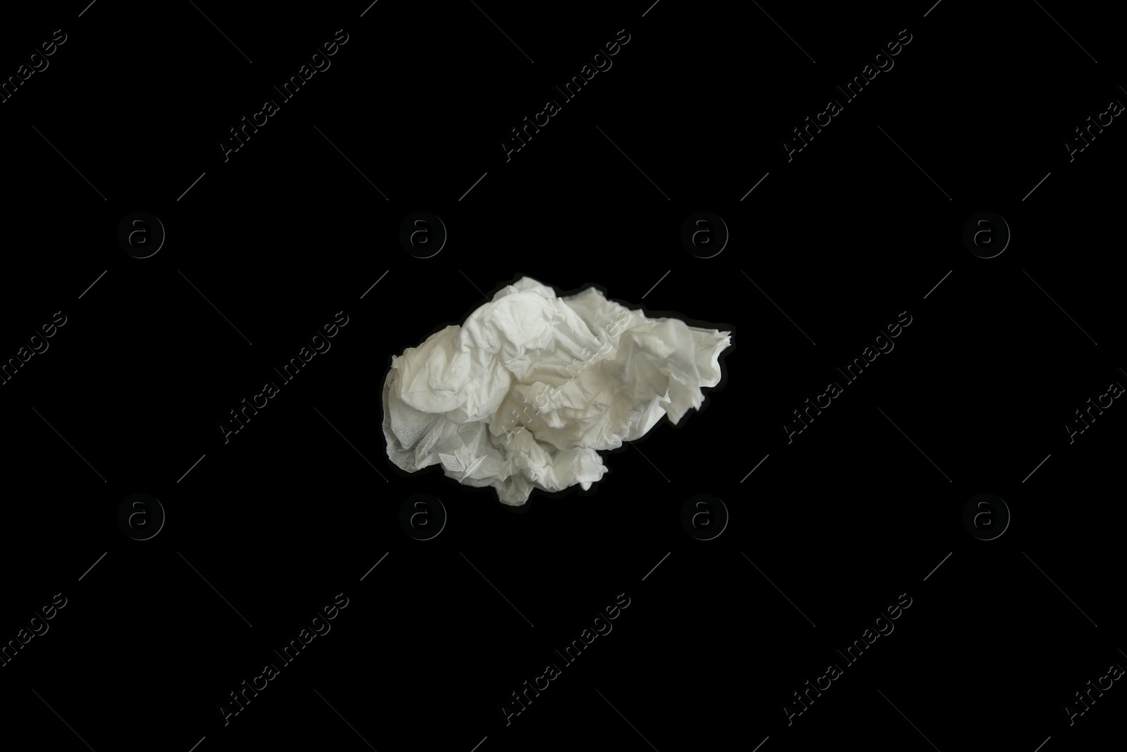 Photo of Used paper tissue on black background, top view