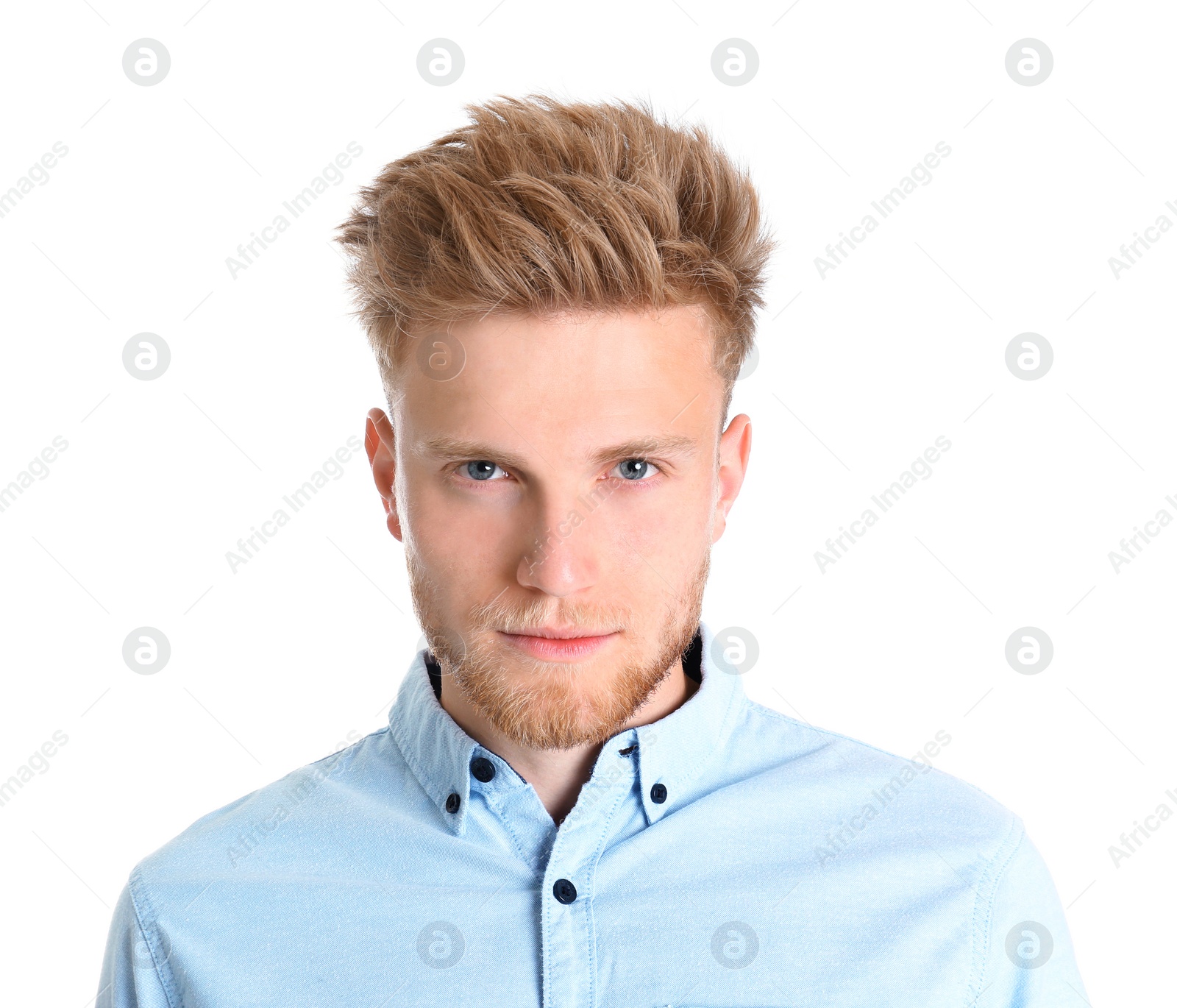 Photo of Portrait of handsome young man on white background