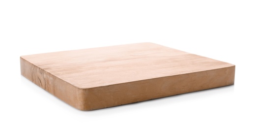 Photo of Wooden board on white background. Kitchen accessory