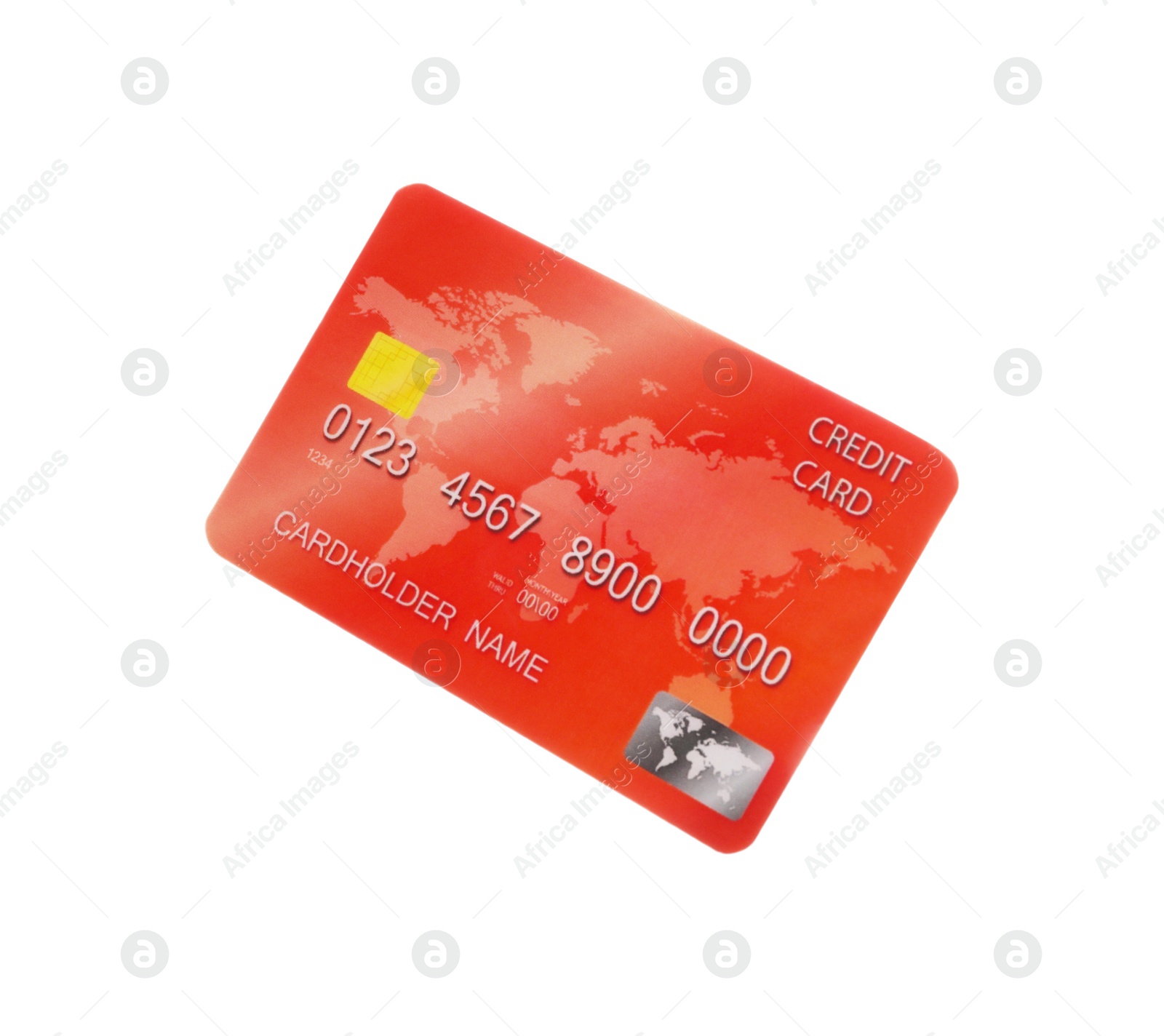 Photo of Red plastic credit card isolated on white