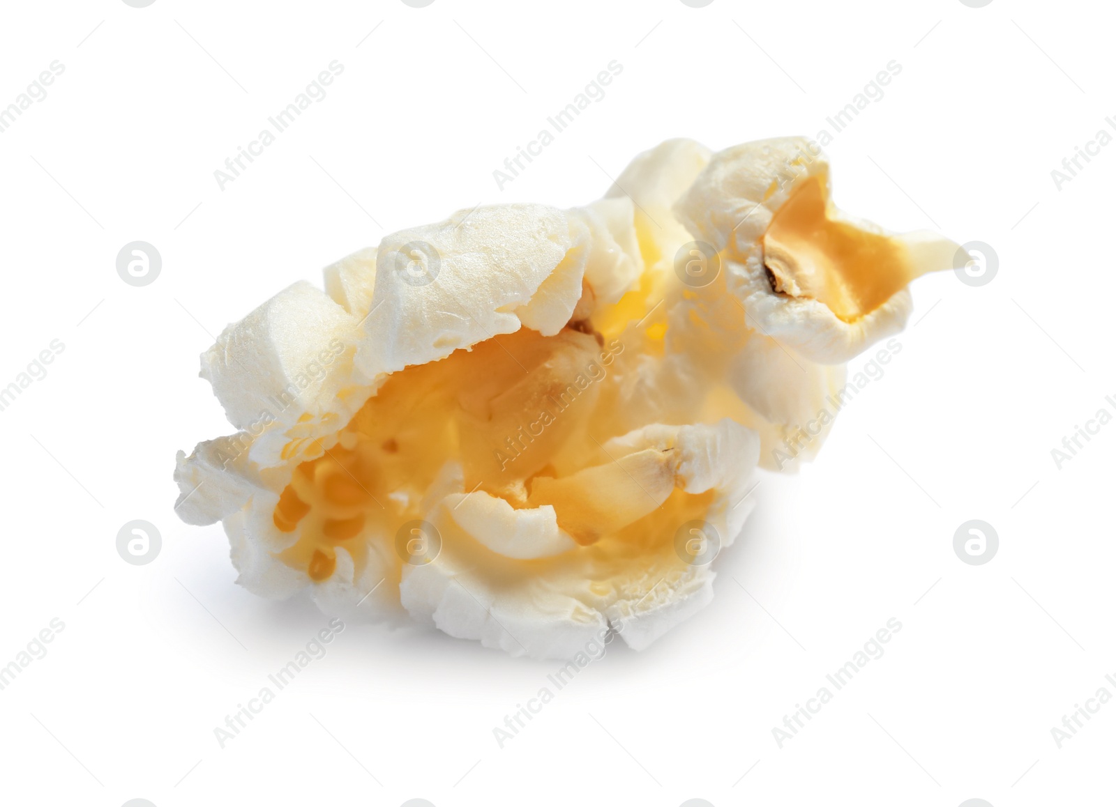 Photo of Delicious salty popcorn on white background