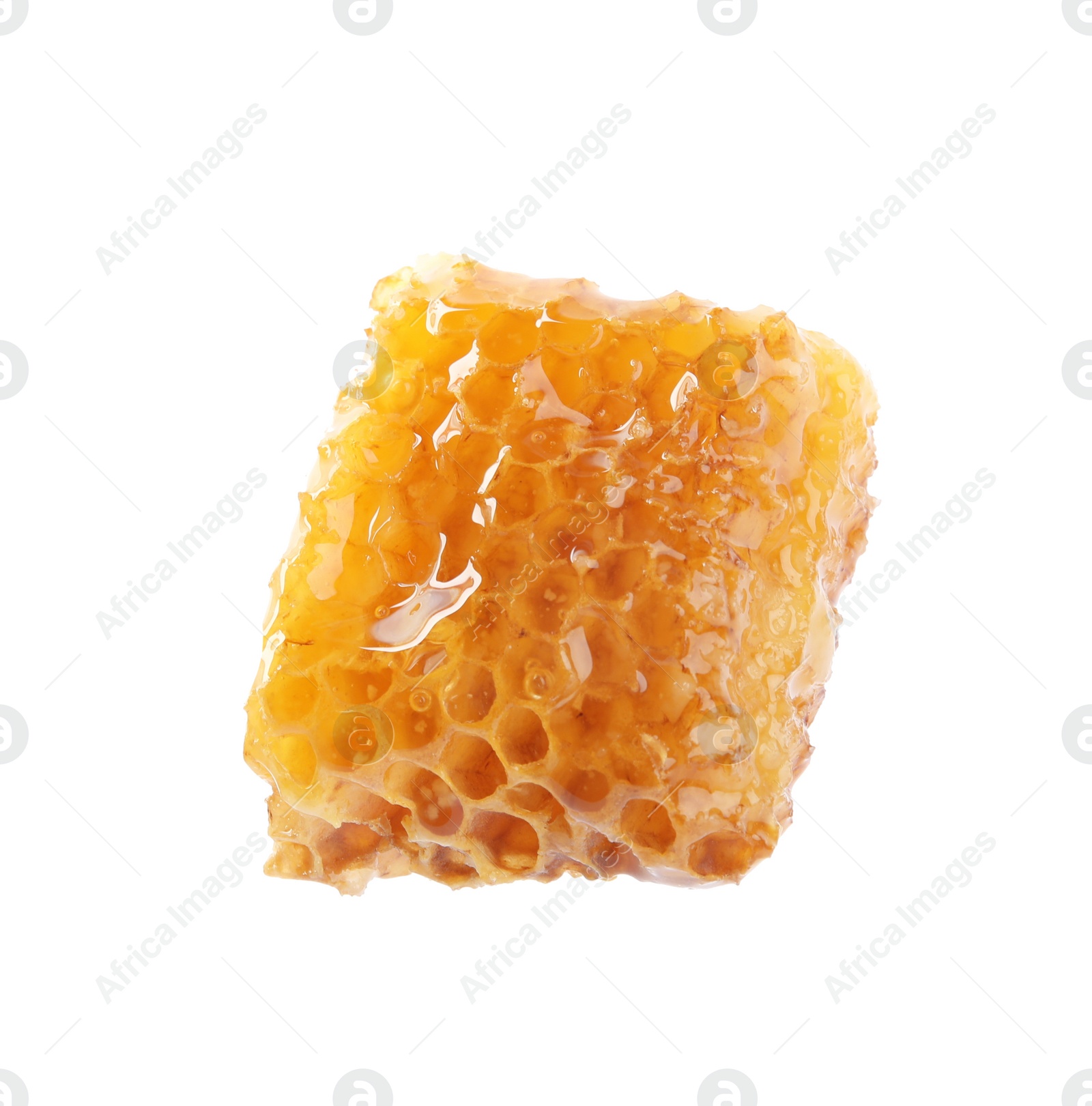 Photo of Piece of tasty fresh honeycomb isolated on white