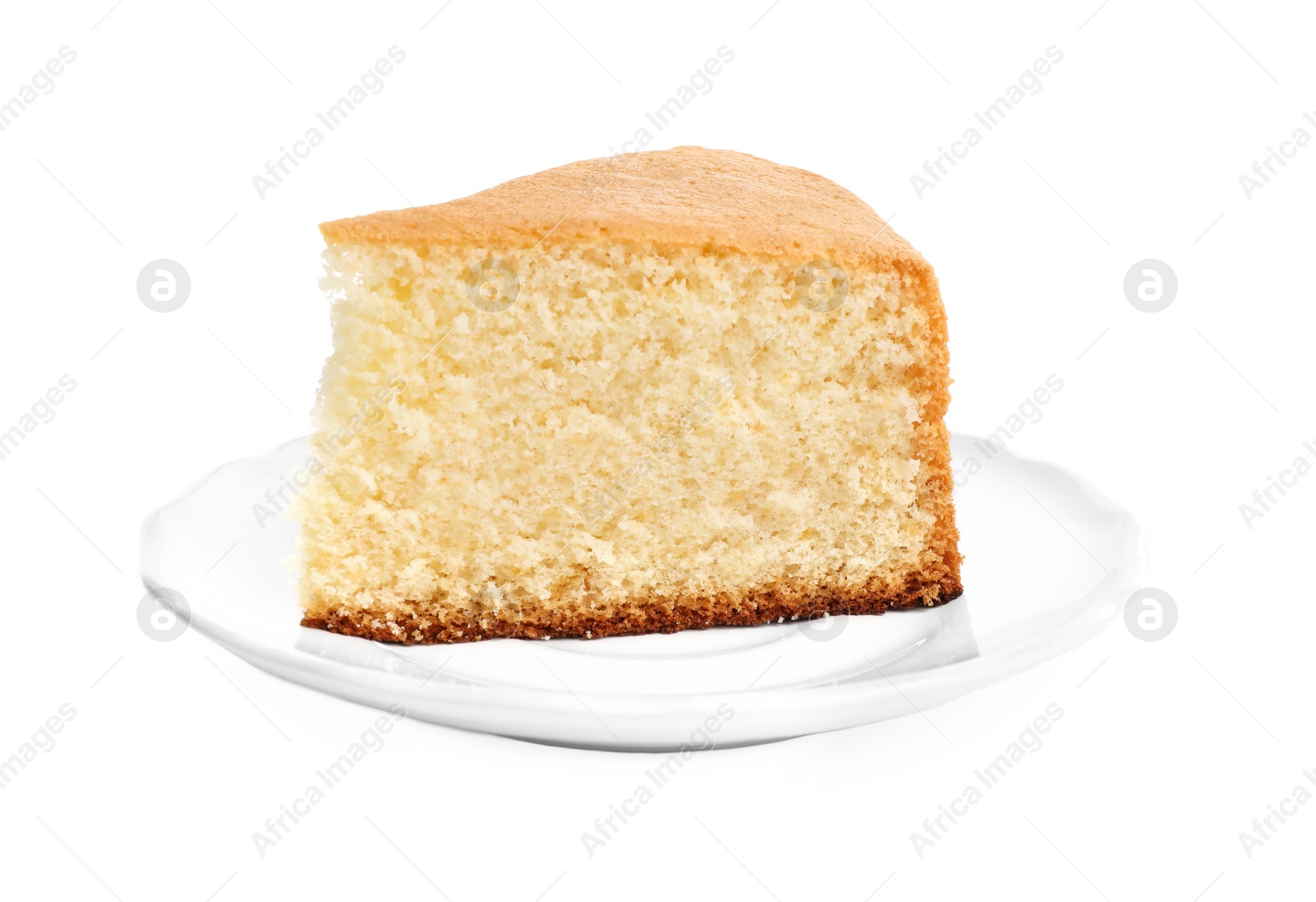 Photo of Piece of delicious fresh homemade cake on white background