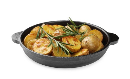 Photo of Delicious baked potatoes with rosemary isolated on white