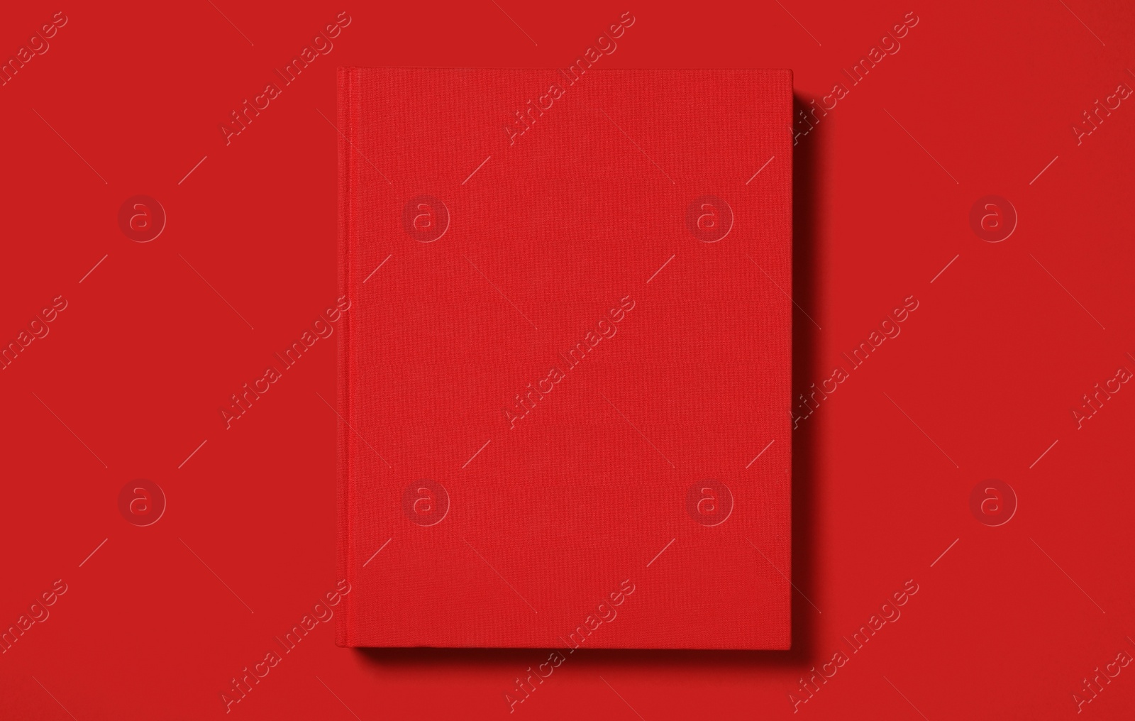 Photo of Hardcover book on red background, top view. Space for text