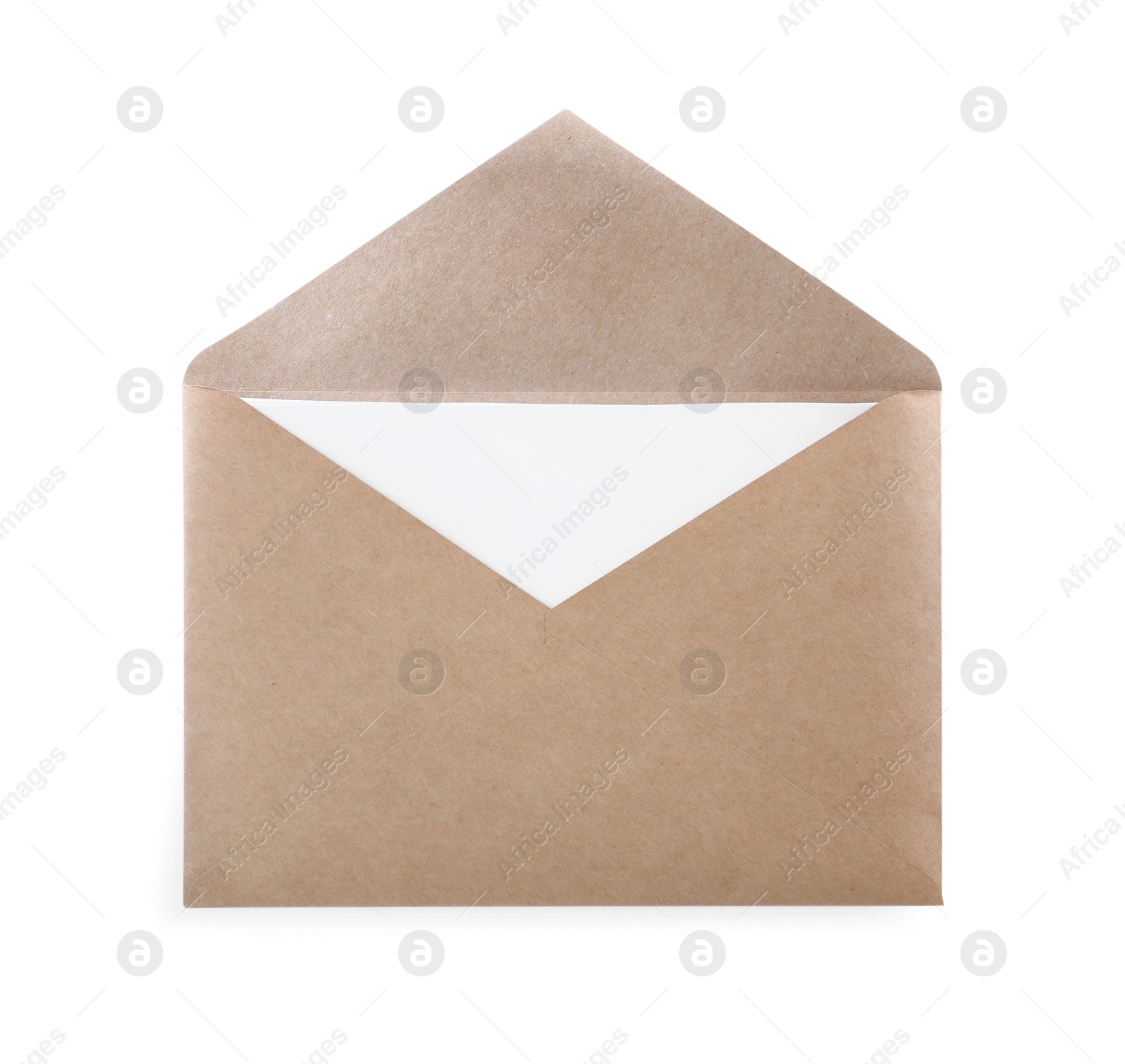 Photo of Kraft paper envelope with card isolated on white